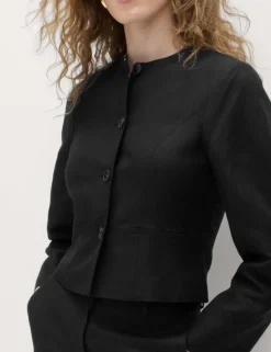 Linen Viscose Blend Collarless Jacket