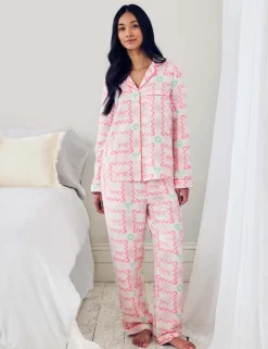 Linen-Blend Cocktail Leopard Geo Print Long Pyjama Set