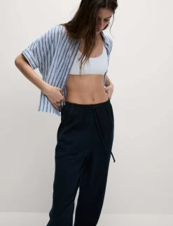 Linen-Rich Drawstring Tapered Trousers