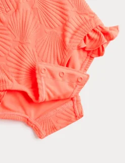 Long Sleeve Frill Textured Swimsuit (0-5 Yrs)