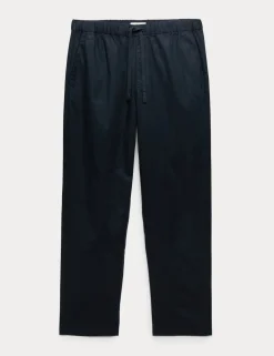 Loose Fit Linen Blend Elasticated Waist Trousers