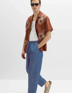 Loose Fit Linen Blend Elasticated Waist Trousers