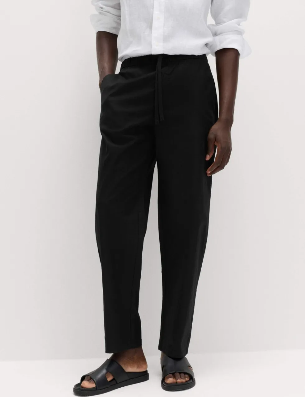 Loose Fit Linen Blend Elasticated Waist Trousers