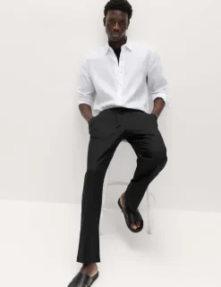 Loose Fit Linen Blend Elasticated Waist Trousers