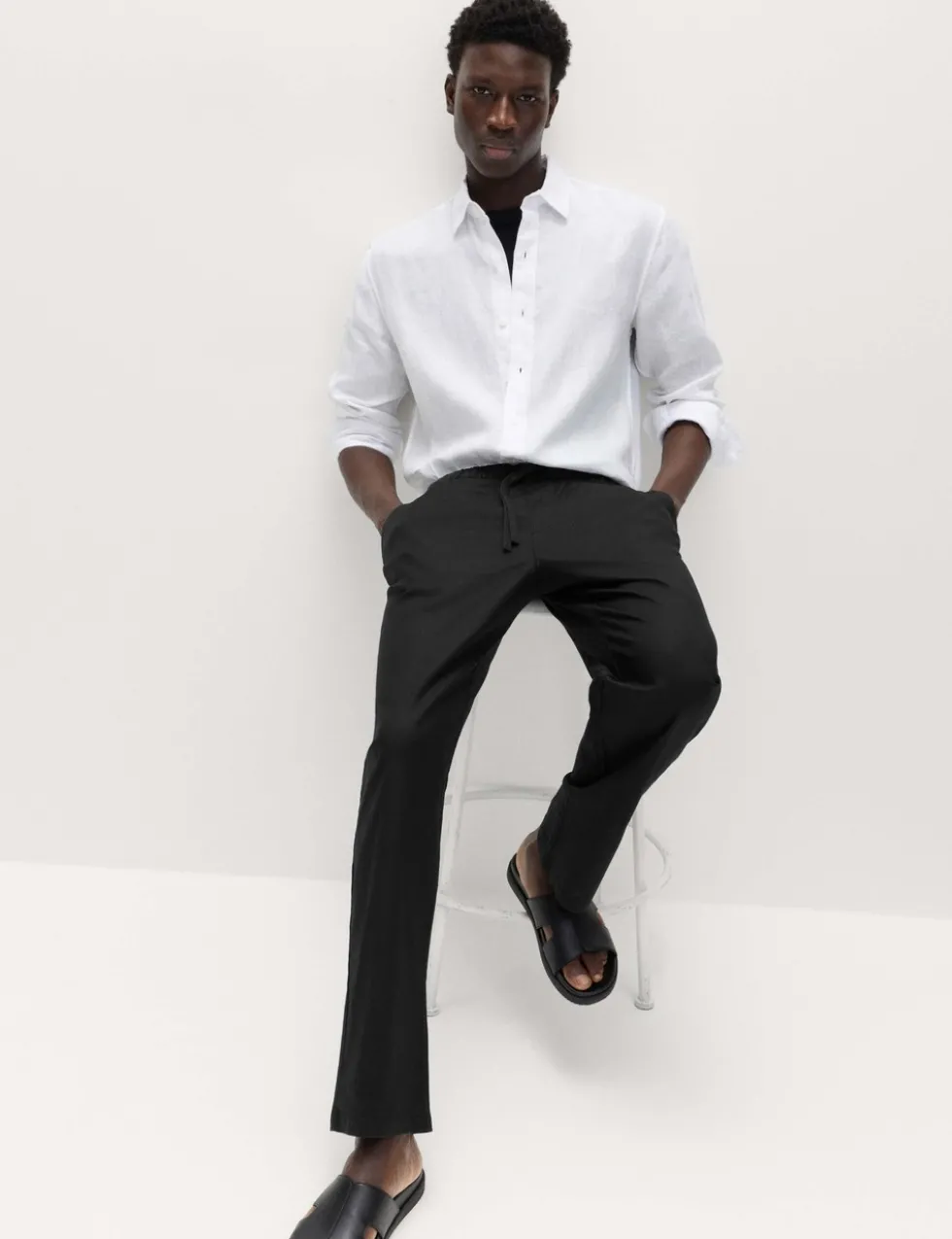 Loose Fit Linen Blend Elasticated Waist Trousers