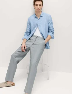 Loose Fit Linen Blend Elasticated Waist Trousers