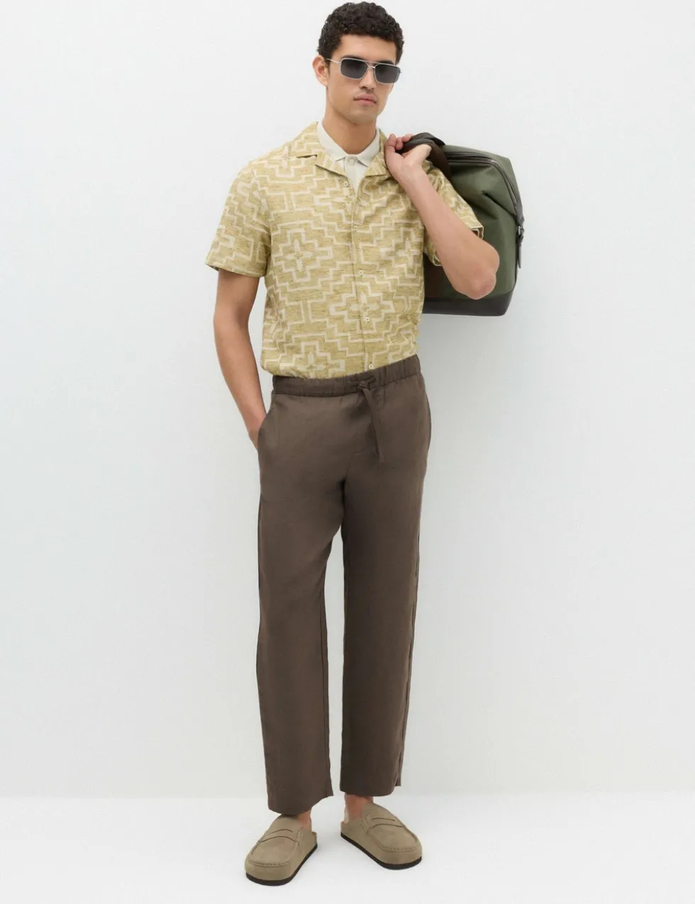 Loose Fit Pure Linen Elasticated Waist Trousers