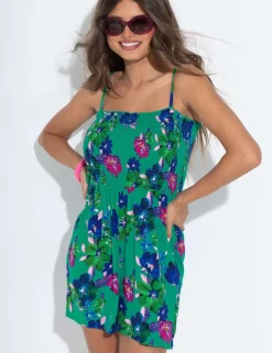 Lottie Strapless Shirred Bodice Woven Beach Playsuit