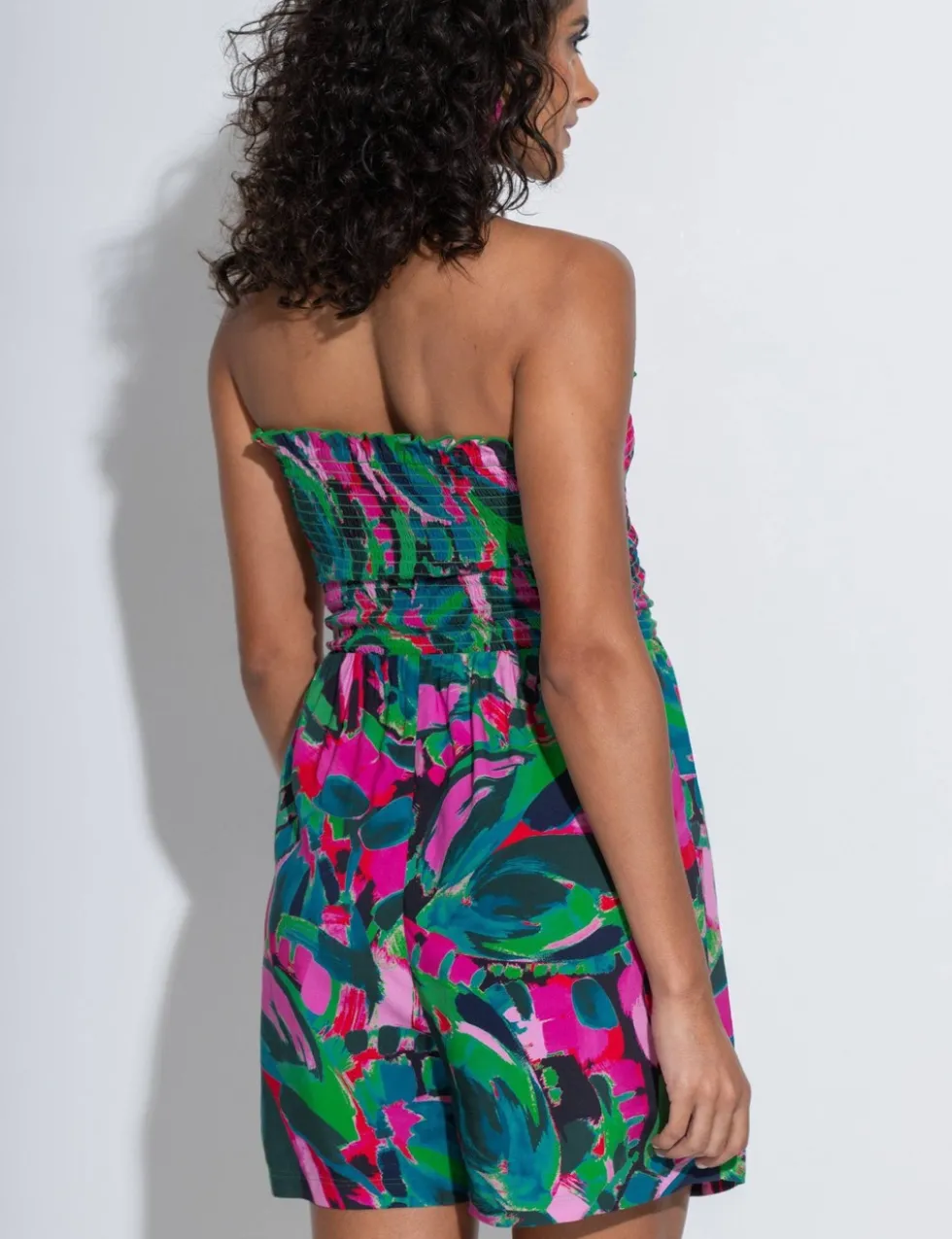 Lottie Strapless Shirred Beach Playsuit