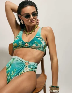 Lotus Print High Waisted Bikini Bottoms