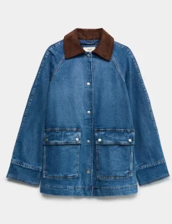 Lyocell Blend Denim Collared Barn Jacket