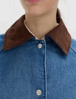 Lyocell Blend Denim Collared Barn Jacket