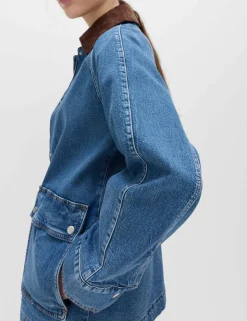 Lyocell Blend Denim Collared Barn Jacket