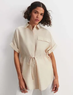 Lyocell Blend Drawstring Longline Blouse