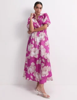 Lyocell Blend Floral Midi Shirt Dress