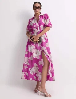 Lyocell Blend Floral Midi Shirt Dress