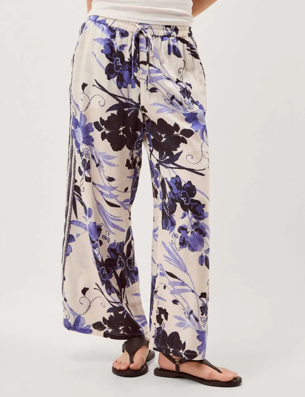 Lyocell Blend Floral Wide Leg Trousers
