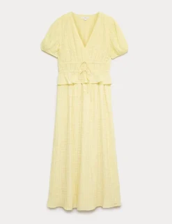 Lyocell Blend V-Neck Midi Waisted Dress