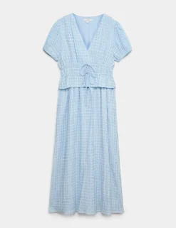 Lyocell Blend V-Neck Midi Waisted Dress