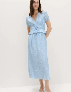 Lyocell Blend V-Neck Midi Waisted Dress