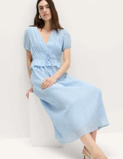 Lyocell Blend V-Neck Midi Waisted Dress