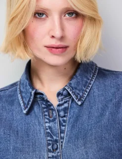 Lyocell™ Denim Collared Cropped Shirt