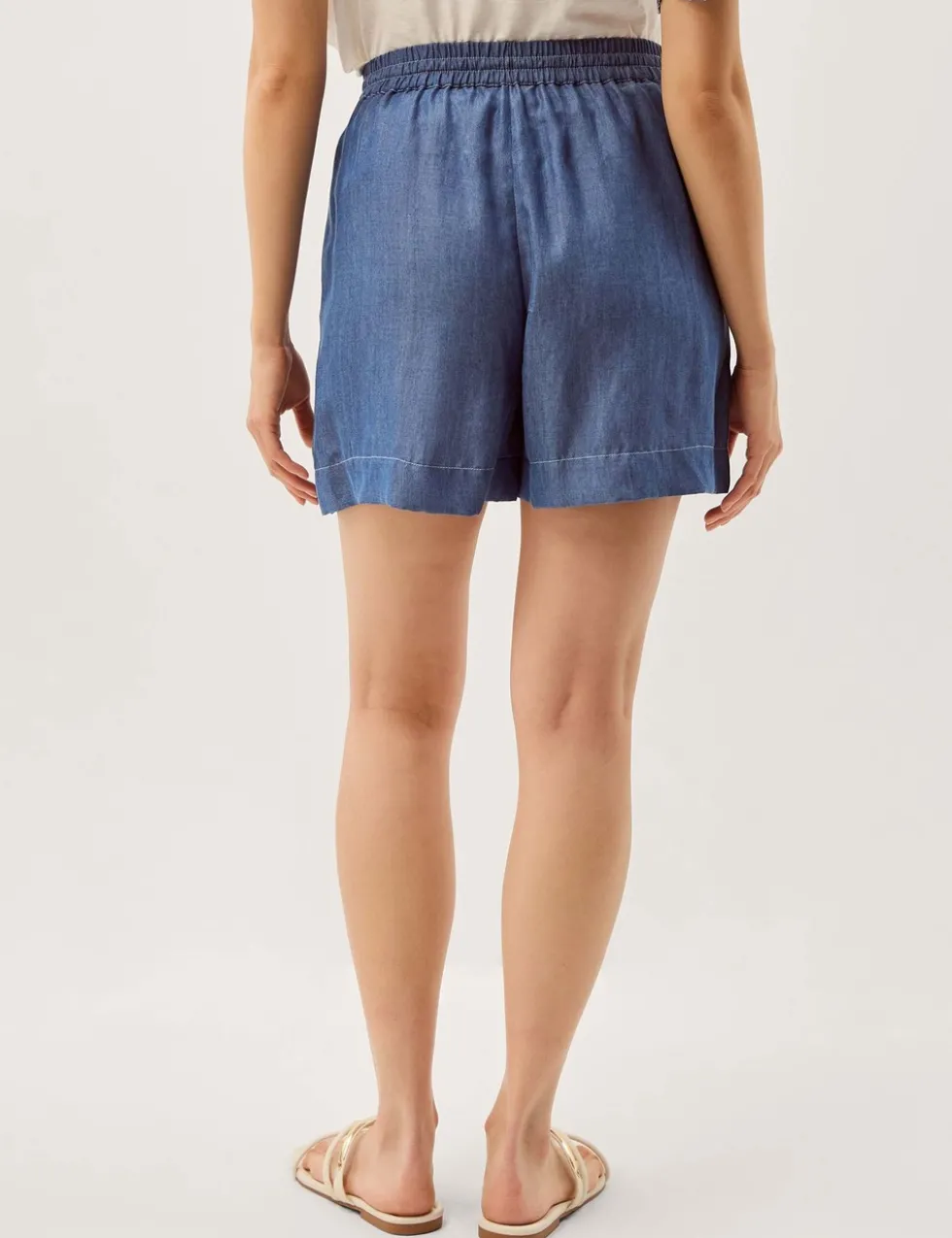 Lyocell Denim Embroidered Drawstring Shorts