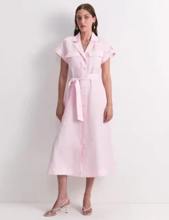 Lyocell Rich Belted Midi Shirt Dress