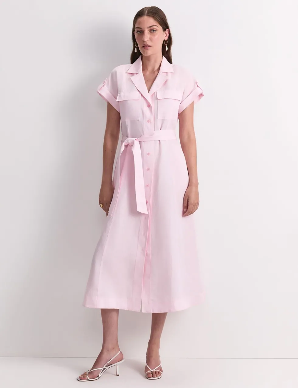 Lyocell Rich Belted Midi Shirt Dress