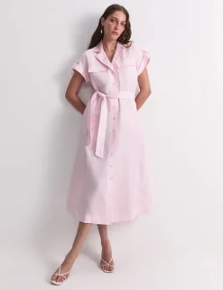 Lyocell Rich Belted Midi Shirt Dress