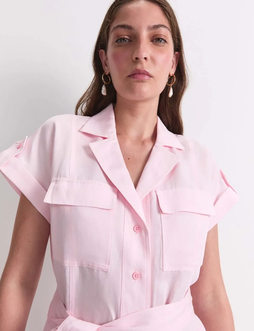 Lyocell Rich Belted Midi Shirt Dress