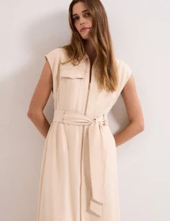 Lyocell Rich Belted Midi Shirt Dress