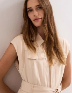 Lyocell Rich Belted Midi Shirt Dress