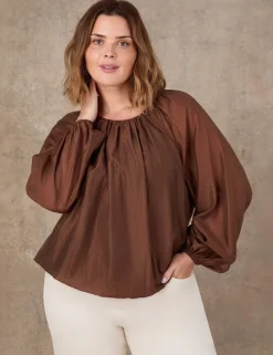 Lyocell Rich Blouson Sleeve Popover Blouse