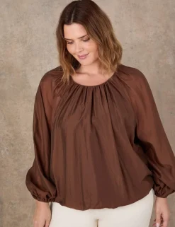 Lyocell Rich Blouson Sleeve Popover Blouse