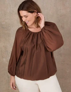 Lyocell Rich Blouson Sleeve Popover Blouse