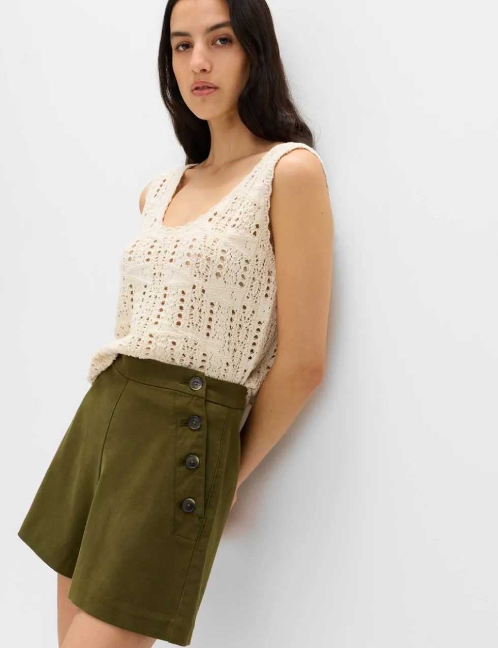 Lyocell Rich Button Detail Shorts
