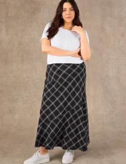 Lyocell Rich Checked Bias Cut Maxi Skirt