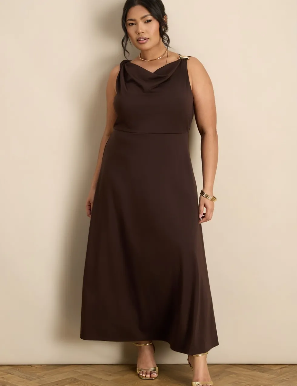 Lyocell Rich Cowl Neck Maxi Slip Dress