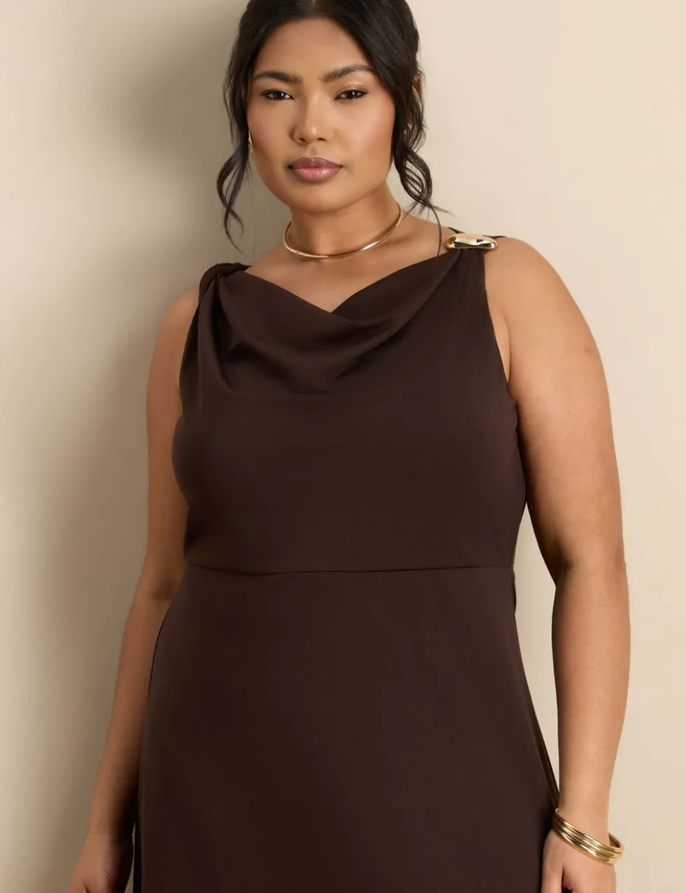 Lyocell Rich Cowl Neck Maxi Slip Dress