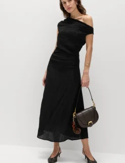 Lyocell Rich Draped Textured Midi Column Dress