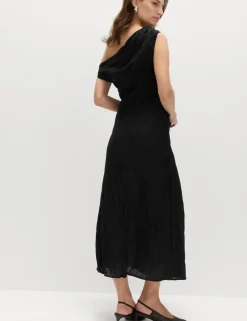 Lyocell Rich Draped Textured Midi Column Dress