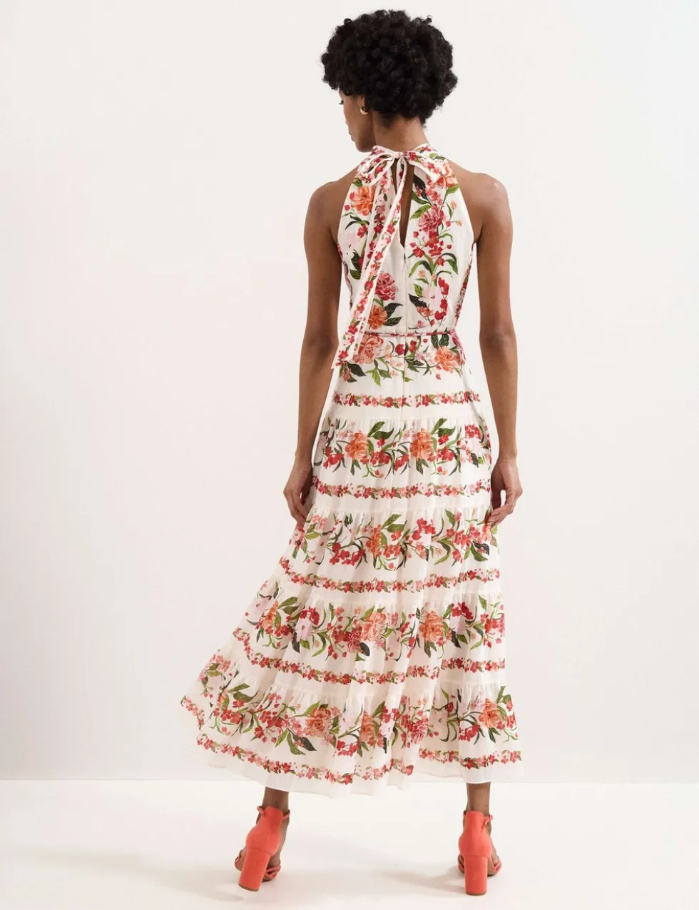 Lyocell Rich Floral Halter Neck Maxi Dress