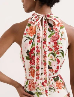 Lyocell Rich Floral Halter Neck Maxi Dress