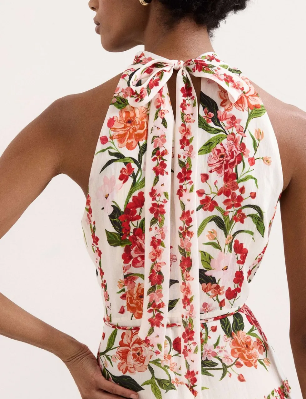 Lyocell Rich Floral Halter Neck Maxi Dress