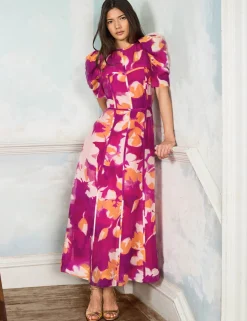 Lyocell Rich Floral Midaxi Waisted Dress