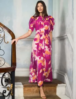 Lyocell Rich Floral Midaxi Waisted Dress