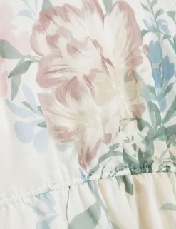 Lyocell Rich Floral Puff Sleeve Peplum Top