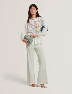 Lyocell Rich Floral Puff Sleeve Peplum Top