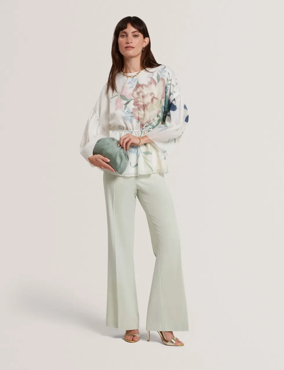 Lyocell Rich Floral Puff Sleeve Peplum Top